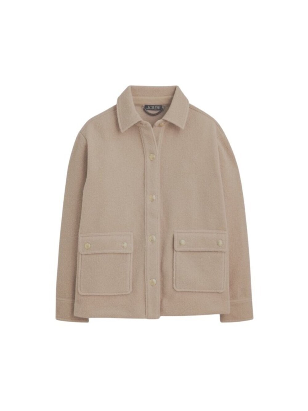 J.Crew Bouclé Shirt Jacket Size S Sandstone Tan Gold Buttons Collared old money